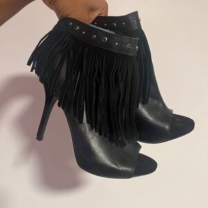 Black Fringe genuine leather Stiletto Heels